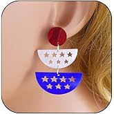 Patriotic Red White Blue American USA Flag Earrings,4th of July Drop Dangle Earring Independence Day Earrings Jewelry for Women (D)