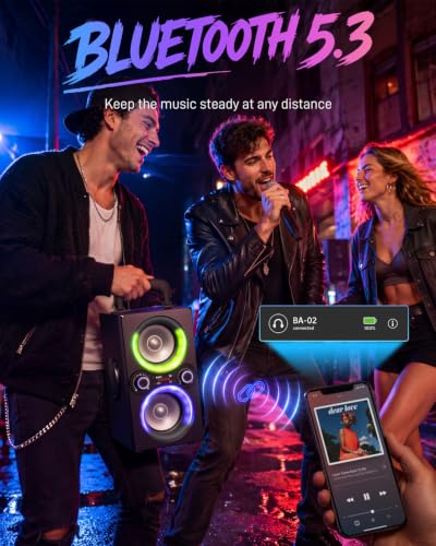 TPyesss Party Loud Bluetooth Speaker: 80W Peak Powerful Bass, Long Playtime, Vibrant Lights, Portable Wireless Speakers with TWS Pairing, Large Subwoofer for Outdoor, Garage & Home