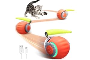 PawsomeFinds Interactive Cat Toy for Indoor Cats, Two Speed Smart Automatic Cat Toy Moving Ball with Tail, Rechargeable Motion Activated Cat Toys for Bored Indoor Adult Cats (Adapter Not Included)