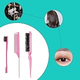 Aeuezxx 3 Pieces Hair Styling Comb Set Pink Double Sided Edge Brush Rat Tail view 5