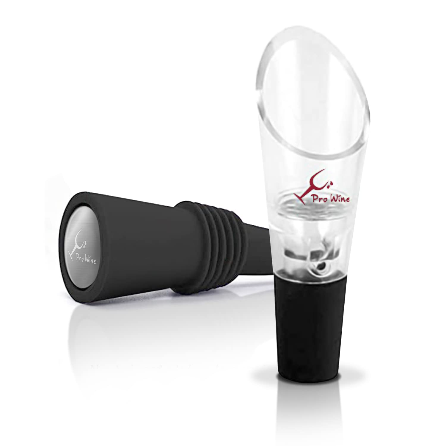 Cable Technologies Wine Pourer/Aerator + Wine Cap/Stopper, Pro Wine Pack Utility Wine Accessories, Wine Pourer and Wine Stopper, Stainless Steel Aerator and Pourer and Reusable Silicone Wine Cap