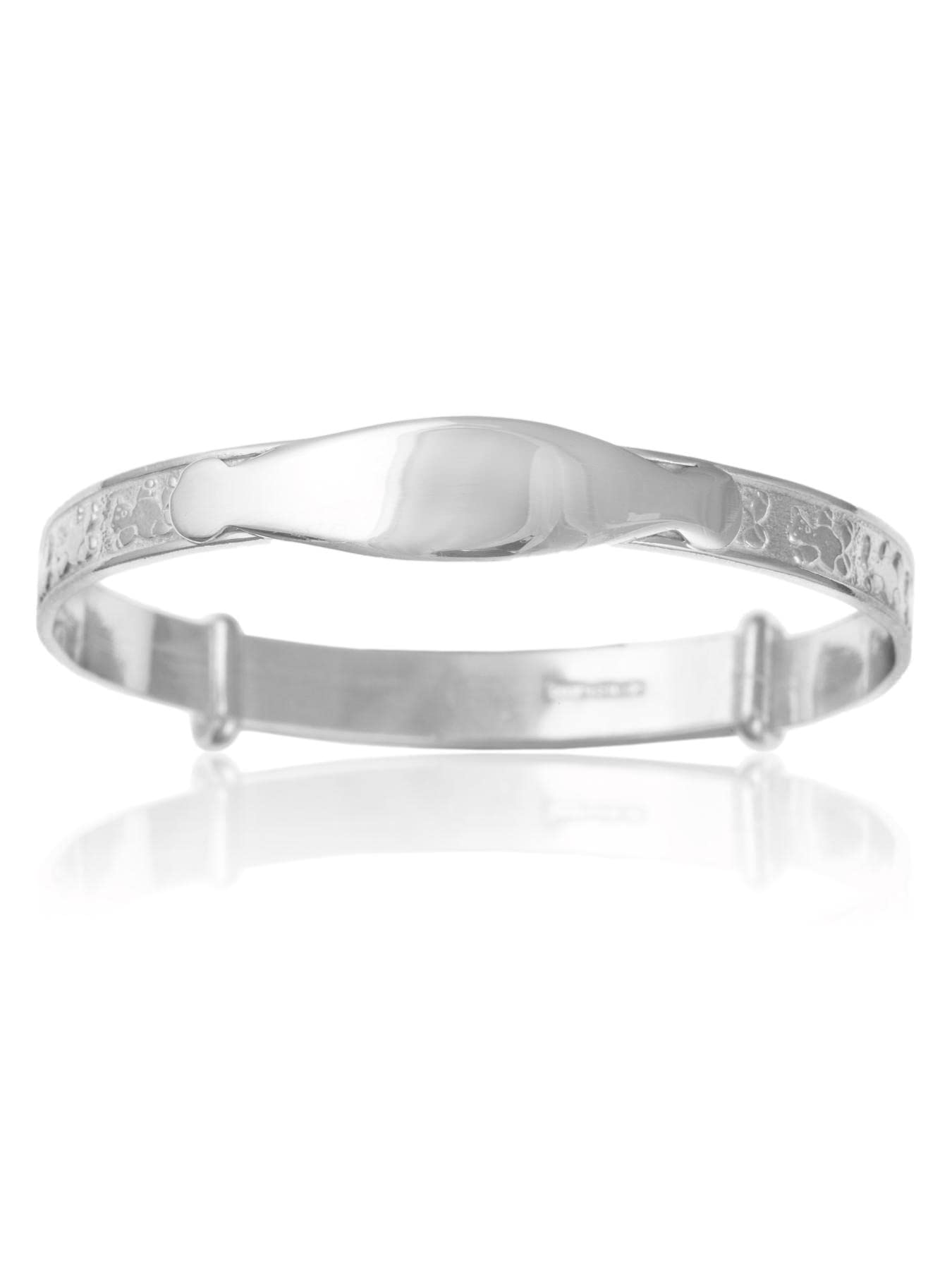 Designer Inspirations Boutique 5MM Wide Engraved/Embossed Teddy Bear Pattern Expanding/Expandable/Adjustable ID Bangle Bracelet for Baby/Child/Children - 925 Sterling Silver - Size: BABY (Small) — image 1