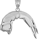Claddagh Gold Polished 925 Sterling Silver Headless/Shell-On Shrimp Ocean Seafood Charm Pendant