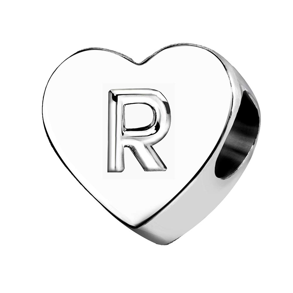 KunBead Jewelry Letter R Initial Charms Heart Love Alphabet Heart Beads for Charm Bracelet for Women Girls