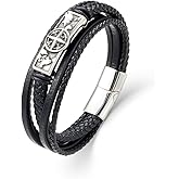 SeiMios Mens Leather Bracelet - Multi-Layer Braided Compass Bracelet - World Map Wristband Bangle Jewelry Gifts for Him