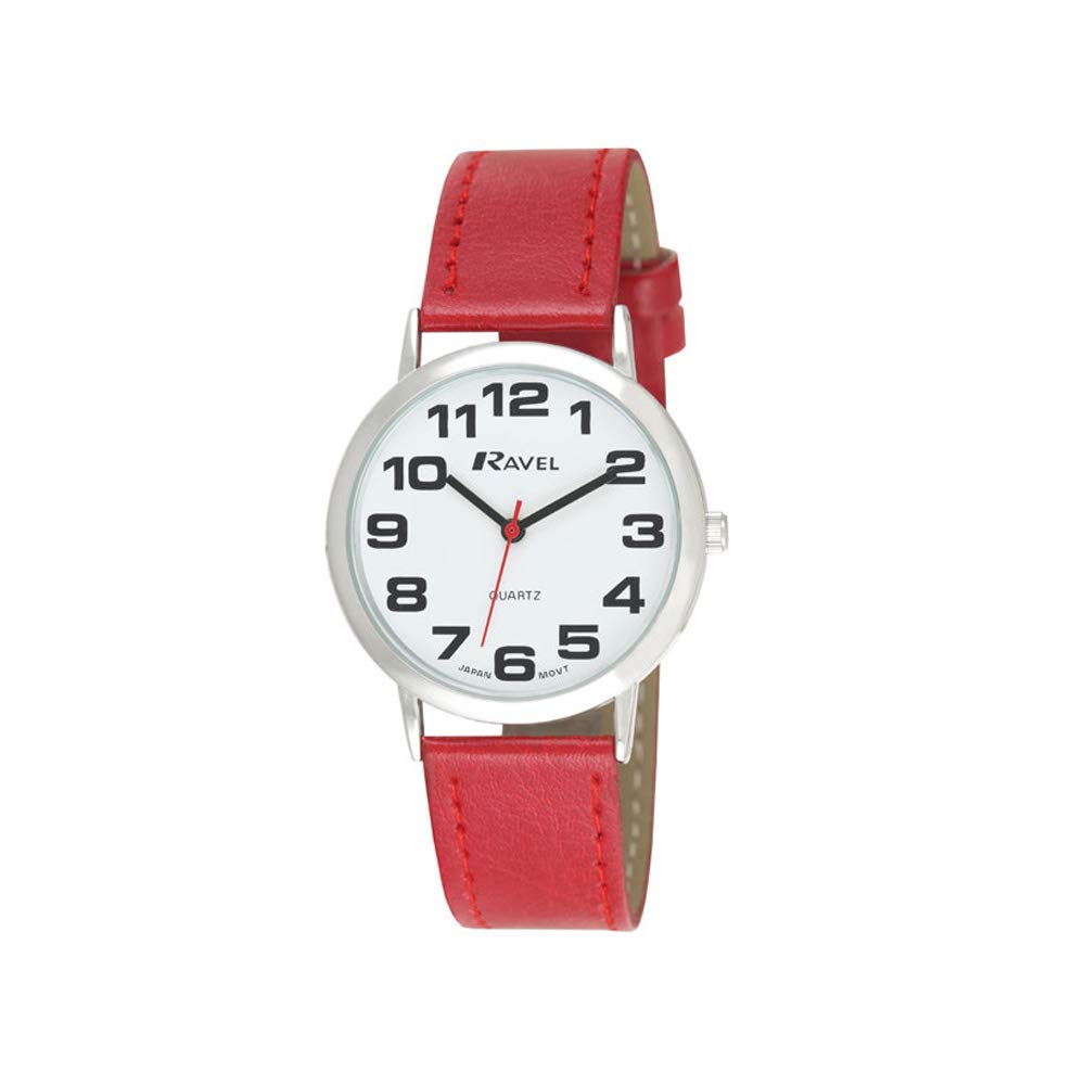 Ravel Women's Easy Read Watch with Big Numbers - Red/Silver Tone/Black Dial — image 1