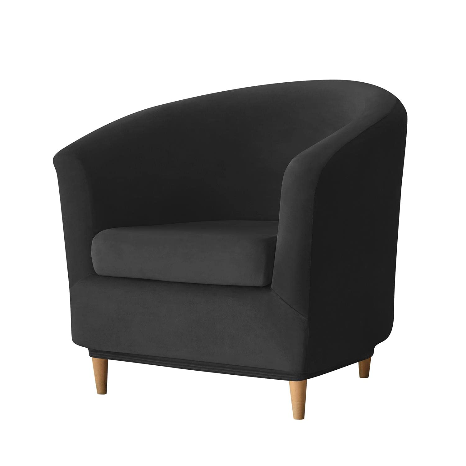 GEOCANG 2 piece Club Chair Slipcover, Washable Stretch Sofa Slipcover Tub Chair Cover Armchair Protector Club Chair Cover Furniture Cover with High Stretch Velvet (Black) โ image 1