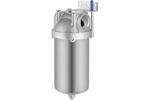 Amwater NSF/ANSI 42 Stainless Steel Whole House Water Filter Housing, 5" x 2.5" Sediment Water Filter System for Heavy Duty, Well & City Water, 3/4" NPT Port, Drain Valve Style C