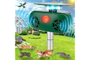DEFENDY Ultrasonic Animal Repeller, 5 Modes Solar Powered Animal Deterrent Rodent Repeller, Waterproof Repellent with Motion Sensor and Flashing Light for Squirrels, Rabbit, Fox, Raccoon for Yard Farm Garden