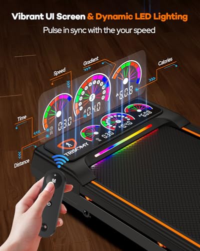 Walking Pad with 15% 12-Level Auto Incline, 450 Lbs Capacity UI Screen, Trisomy 3.5HP Quiet Foldable Portable Under Desk Treadmill with Speaker & Remote, 4 in1 Compact Treadmills for Home/Office
