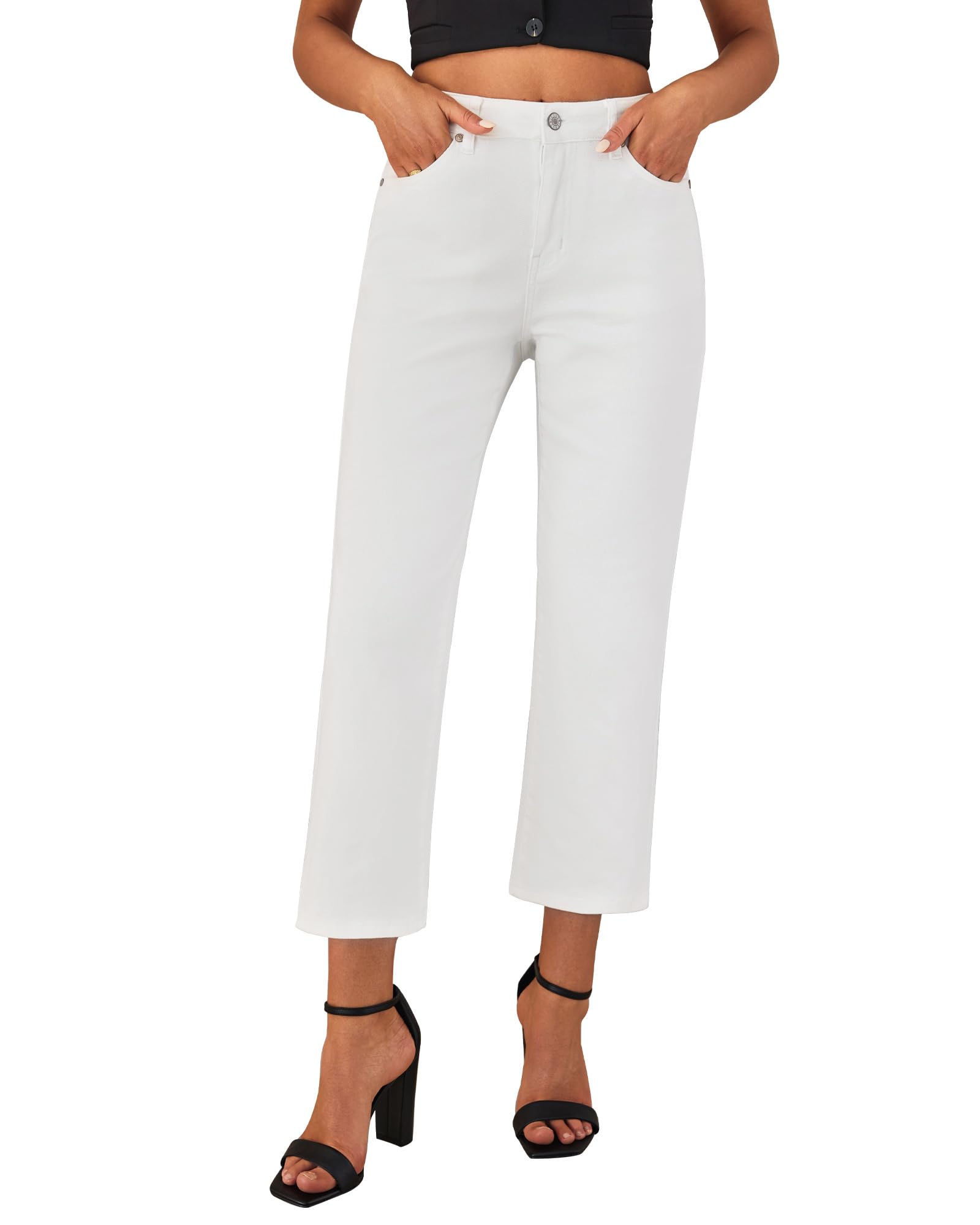 Photo 1 of GRAPENT Womens Baggy Jeans Trouser Jeans for Women High Waist Jeans for Women High Rise Straight Jeans for Women Women Jeans Stretchy Woman Jeans Color Cream White Size L Large Size 12 Size 14