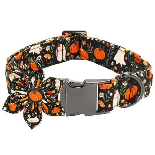 Bobo Rainbow Halloween Dog Collar, Ghost Print Adjustable Pet Collar Fall Pumpkin Cute Cotton Soft Collars with Flower Tie Fall Metal Buckle Holiday Puppy Collars Boy&Girl Gift for X-Small Dogs at Amazon