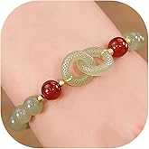 Embtrem Red Jade Bracelet for Women Feng Shui Lucky Chinese Jade Bracelet Good Luck Fortune Bracelets Protection Bangle Jewelry Gift for Her