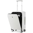 Hanke Grace Hard Shell Suitcases with Wheels,20 Inch Carry On Luggage Airline Approved with Aluminum Frame, Travel suitcase with Front Pocket Travel Luggage for Short Business Trips, Smoke White.