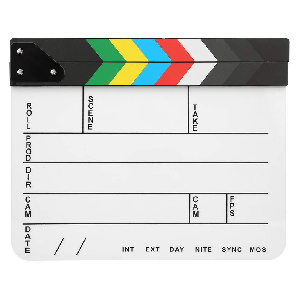 Film Clapperboard,30x25CM Acrylic Movie Clapperboard,Professional Director Action Clap with Built‑in Magnet,Film Photography Tool(White striped white board）)
