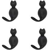 RIXIGOOD Decorative Wall Hooks Cute Cat, Coat Hooks Wall Mount for Hanging Key Purse Hat Robe Clothes Towel Hook for Bathroom Shower Closet Mudroom Unique Hanger Animal Wall Decor Black 4 Pack
