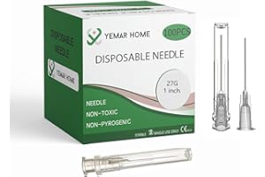 YEMAR HOME 27 Gauge 1inch Needle（100Pack）27g 1 Inch Needle, Luer Lock Needle for Scientific Labs, Industrial Dispensing Accessories