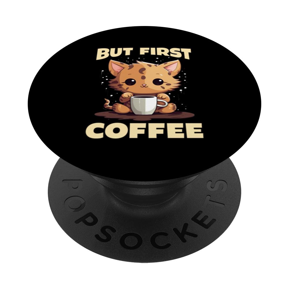 coffee first sweet cat kitty caffeine lovers PopSockets Swappable PopGrip