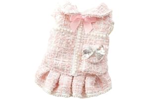 AZA Dog Princess Dresses for Small Dogs Lolita Clothes Tweed Costume White Pet Girl Cute Coat Outfits Fall Costumes (M,Pink)