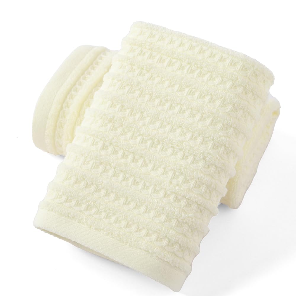 sense gnosis Beige Hand Towel Set of 2 Super Soft 100% Cotton Waffle & Terry Striped Highly Absorbent Decorative Beige Hand Towels for Bathroom 13 X 29Inch