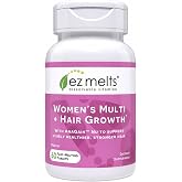 EZ Melts Dissolvable Women's Multi &amp; Hair Growth, 60 Tablets, Peach | Biotin, Bamboo Extract &amp; Clinically Studied AnaGain Nu, Supports Visibly Healthy, Strong Hair, Sugar-Free, Non-GMO, Vegan