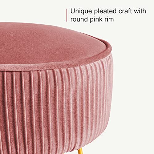 LUE BONA Mid Century Modern Velvet Upholstered Pleated Round Footrest