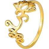 Lotus Flower Om Ring For Women Stainless Steel Dainty Om Aum Ohm Symbol Ring Yoga Jewelry Inspirational Gift