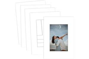 MBC Mat Board Center, 5 Pack 5x7 for 3.5x5 White Picture Mats Frame Mattes, Bevel Cut, Acid Free, 4-ply Thickness