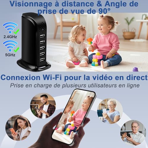 Yadayuki Caméra Cachée WiFi 2.4/5G,HD 1080P Caméra Espion, Mini Camera Espion sans Fil avec Détection de Mouvement/Enregistrement en Boucle ＆Consultation à Distance