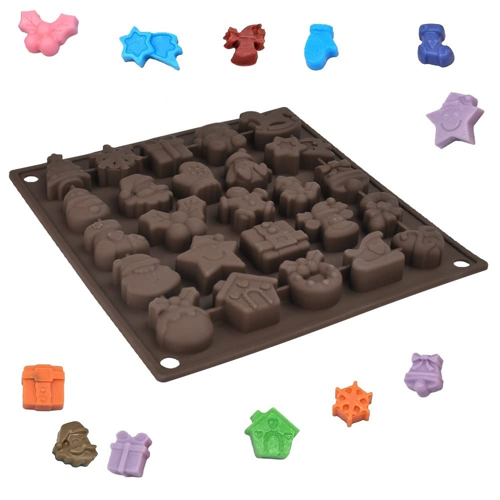 KLYNGTSK Christmas Chocolate Moulds Silicone Chocolate Mould 25-Cavity Christmas Molds Non-Stick Chocolate Silicone Moulds 3D Xmas Candy Mold Trays for Jelly Cookies Cake Biscuit Pudding Fondant DIY