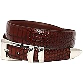 Torino Leather Alligator Embossed Calfskin Dress Belt with 4PC Buckle Set - Cognac 34
