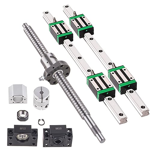 GooEquip Linearführung HGR20 1000mm Linearschiene mit 4PCS Gleitblock + 1PCS SFU1605 1000mm Kugelumlaufspindel mit Kugelmutter, BF12/BK12 Unterstützun