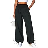 Fisoew Womens Wide Leg Pants Casual High Waist Baggy Track Pants Loose Fit Drawstring Cuffs Lounge Pant with Pockets