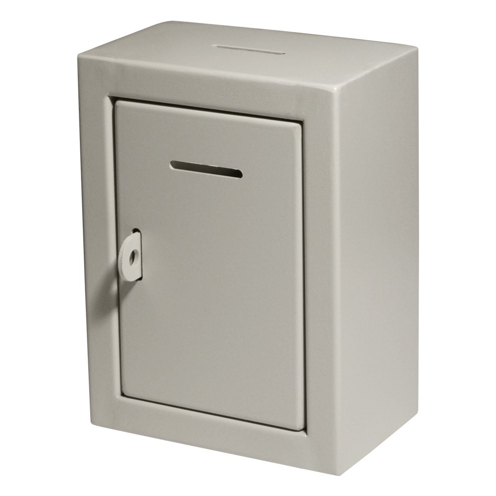 Metal Donation Box Charity Steel Collection ballot Box Office Suggestion Box Secure Box With Front and top Slot Easy Wall Mount with pre drilled holes 8.5x6.5x4" Drop Box