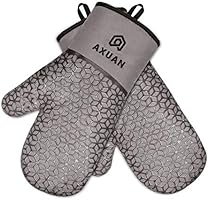 AXUAN Oven Mitts, Heat Resistant Kitchen Gloves, Food Grade Silicone Pattern and Flexibility of Cotton, Handle Hot...