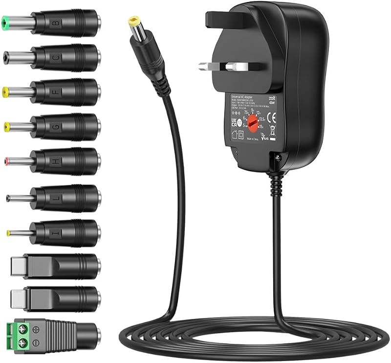 Zolt 45W Universal Power Adapter AC DC 5V 15V with 10 Connectors USB Port