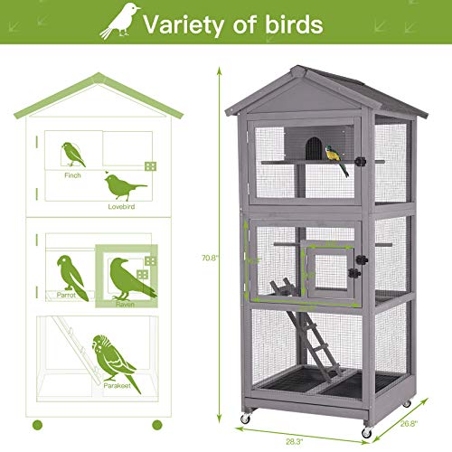 GUTINNEEN Outdoor Bird Aviary Wooden Large Bird Cage on Wheels