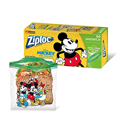 Ziploc Sandwich Bags, Easy Open Tabs, 66 Count, Featuring Mickey or