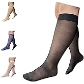 Ziperior 8-15 mmHg Sheer Compression Calf Shin Leg Ultra Thin Closed Toe Socks (Black, Small-Medium)