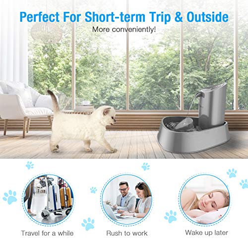 isYoung Cat Fountain, LED Pet Water Fountain Ultra Quiet Automatic Pet Water Dispenser with Adjustable Water Flow and Activated Carbon Filter for Dogs, Cats, Birds and Small Animals (1.5L, Grey)