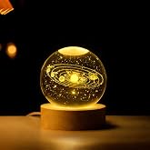 auaurly 3D Solar System Crystal Balls 60mm 2.36inch with LED Wooden Base, Aesthetic Universe Planet Glass Ornament for Home and Office Desk Decor, Elegant Lighted Mood Lamp