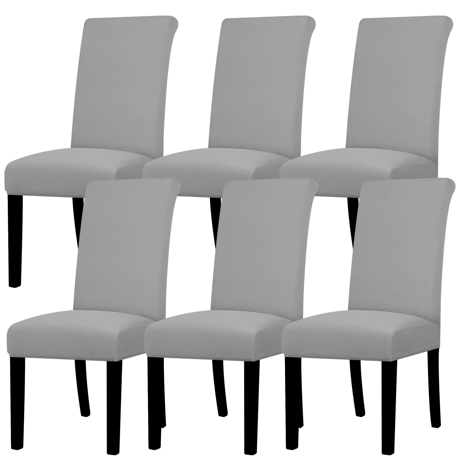 Lellen Dining Chair Covers Set of 6, Stretch Chair Covers Dining Chair Slipcovers Removable Washable Reusable Home & Kitchen Decor Protector Dining Room Chair Covers,Silver Grey