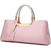 XingChen Glossy Women Handbag Faux Patent Leather Top-Handle Bag Structured Shoulder Bag Tote Evening Purse Party Satchel