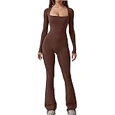 QINSEN Jumpsuits for Women Square Neck Wide Leg Full Length Romper Playsuit