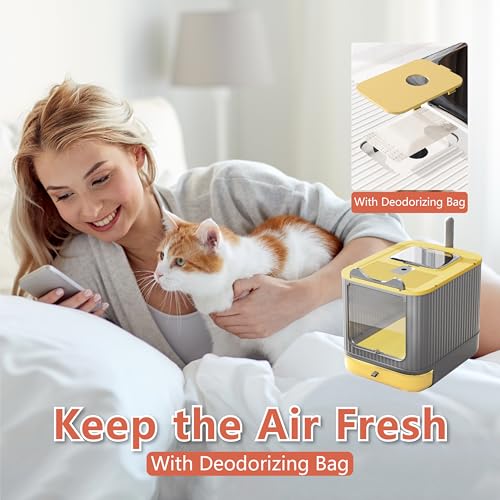 Upgraded Fully Enclosed Cat Litter Box with Lid, Covered Cat Box Enclosure, Anti-Splashing Easy to Clean Kitty Litter Boxes with Drawer, 3 Modes can Use from Kitten to Adult