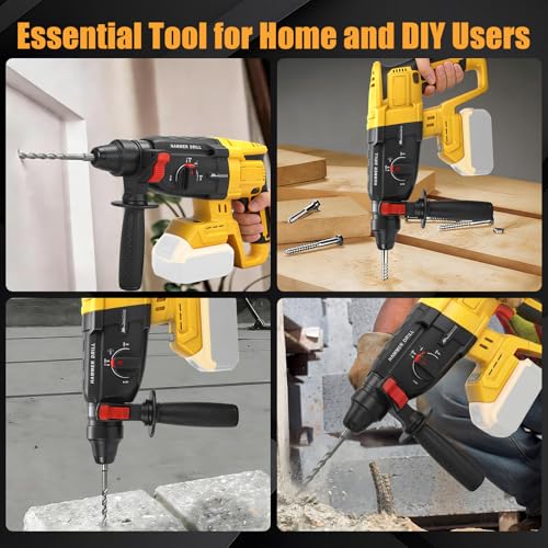 WingFly Cordless Rotary Hammer for Dewalt 18V 20V Impact Energy 3.2J with 3 SDS-plus Drilling Up to 28mm Brushless Hammer Motor Handle