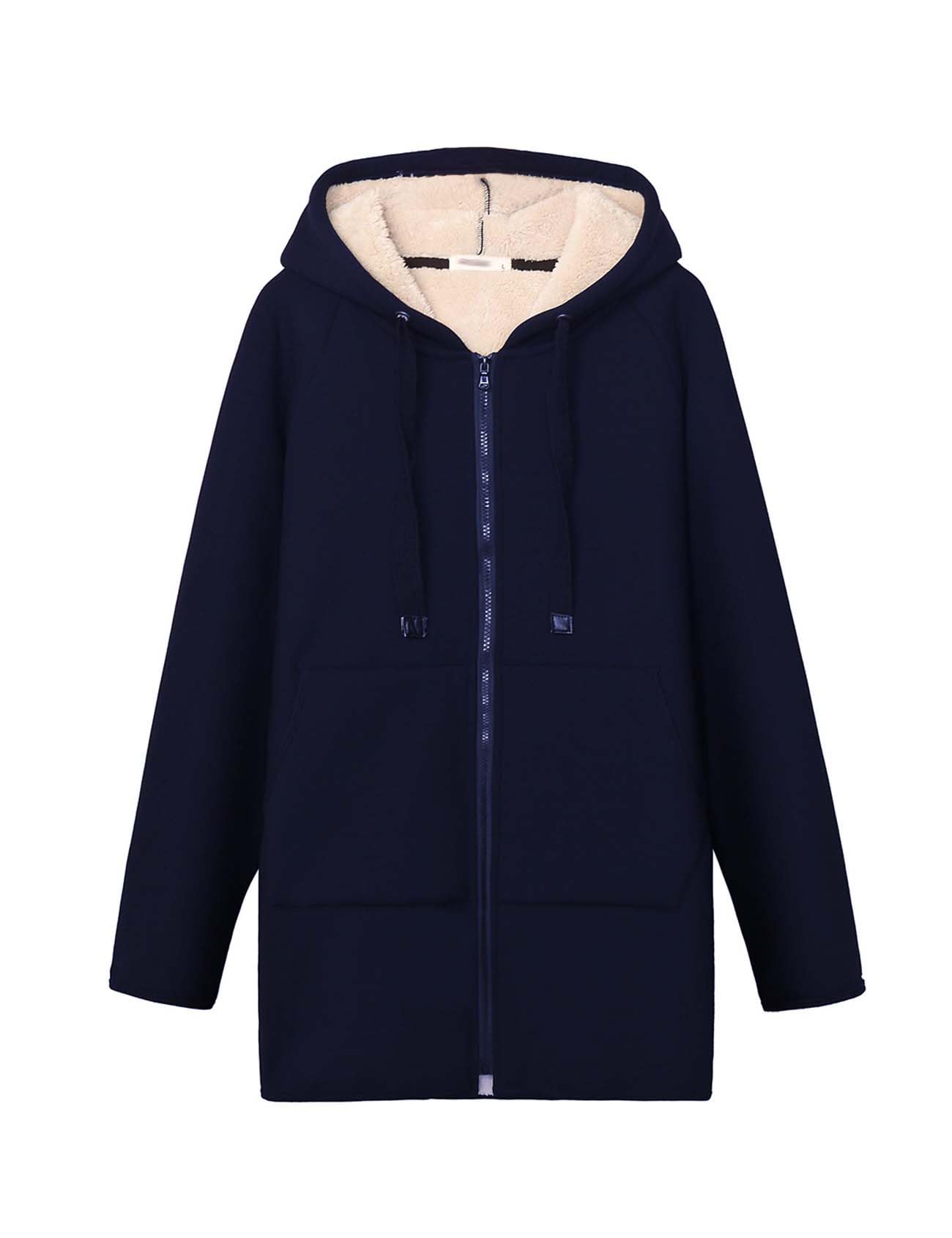 Photo 1 of Gihuo Women's Winter Coat Sherpa Lined Zip Hoodie Long Sweatshirt Warm Fleece Lining Heavyweight Hooded Jacket (Navy-small