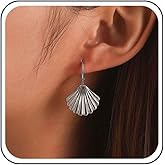 Iaceble Boho Shell Scallop Hoop Earrings Scallop Dangle huggie Earrings Retro shell drop Earrings Gold Sea Shell Earrings Jewelry for Women and Girls