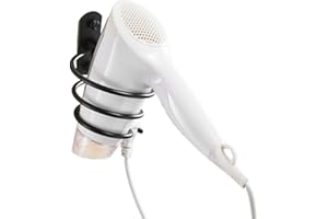 YWHWXB Hair Dryer Holder,Wall Mounted Spiral Hair Dryer Shelf,Bathroom Stainless Steel Hair Dryer Bracket,Self-Adhesive Hair Dryer Storage Rack (Black)