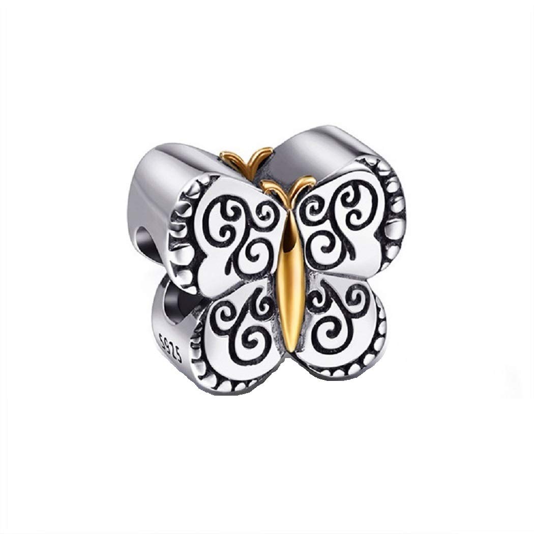 FeatherWish Sterling Silver 925 Charm Butterfly Insect Animal Family Bead Fits And Compatible With Pandora Bracelets Gift For Birthday Wife Friend Sister Mum Daughter